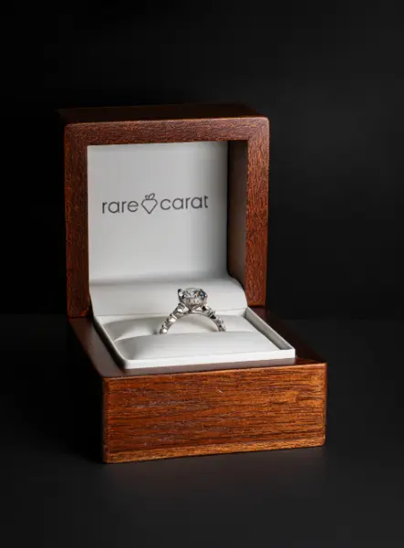 Rare Carat is a managed marketplace online store. In this photo, they are showcasing an engagement ring they sold.